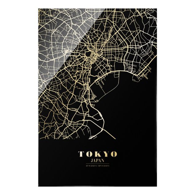 Tableaux en verre noir et blanc Plan de ville de Tokyo - Noir classique