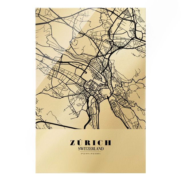 Tableaux noir et blanc Plan de ville de Zurich - Classique