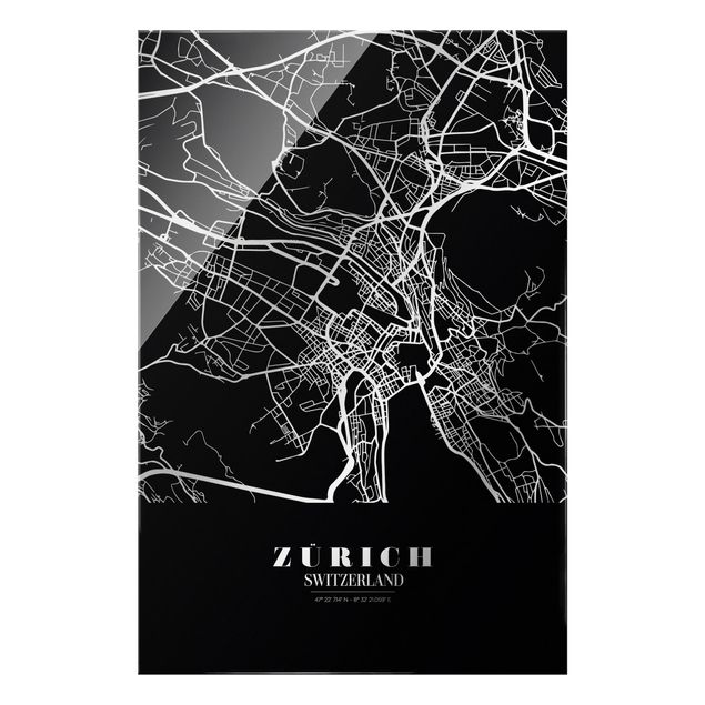 Tableaux noir et blanc Plan de ville de Zurich - Noir classique
