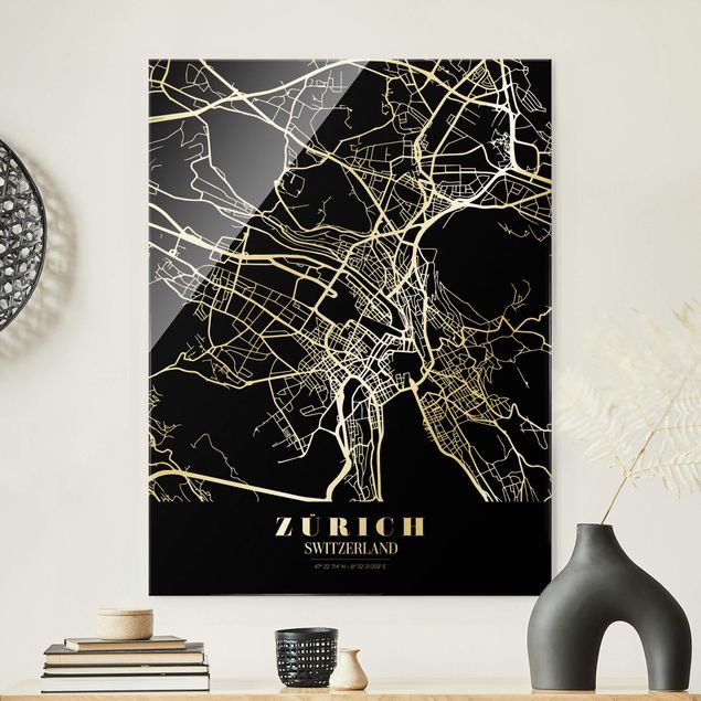 Décorations cuisine Plan de ville de Zurich - Noir classique