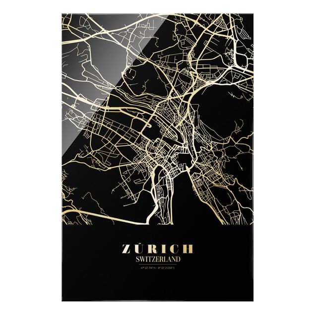 Tableaux noir et blanc Plan de ville de Zurich - Noir classique