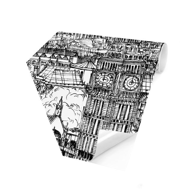 Tapisserie noir et blanc Étude de ville - London Eye