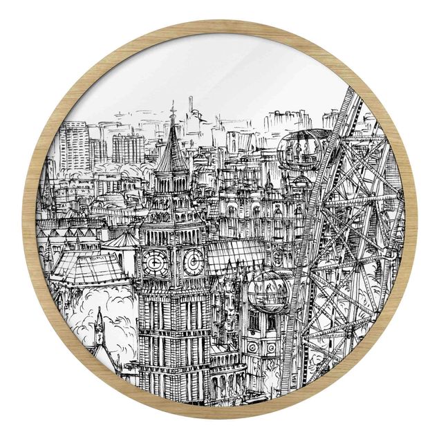 Tableaux Ronds Encadrés Étude de ville - London Eye