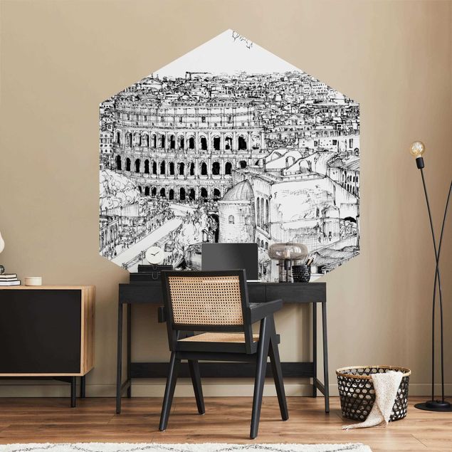 Papier peint noir et blanc Étude de la ville - Rome
