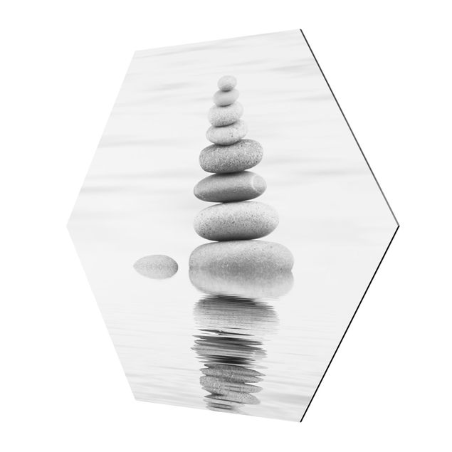 Tableaux aluminium Stone Tower In Water Black And White