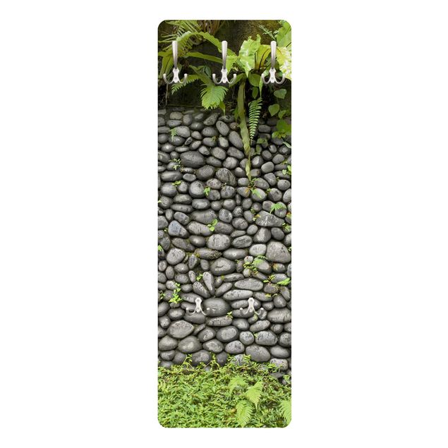 Porte manteau mural gris Mur de pierre avec plantes