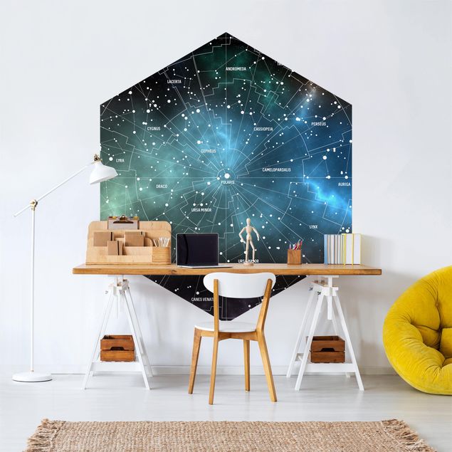 Papier peint mappemonde Carte des Constellations Stellaires Nébuleuse Galactique