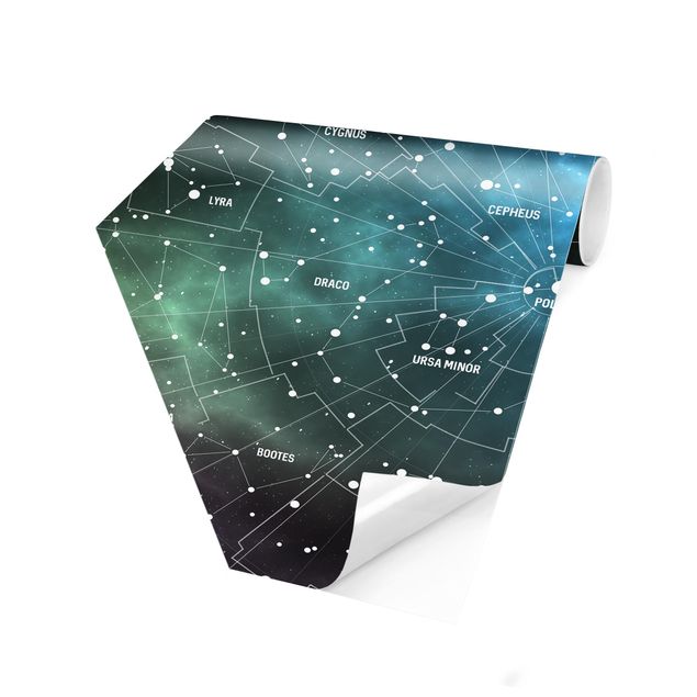 Papier peint panoramique hexagonal Carte des Constellations Stellaires Nébuleuse Galactique
