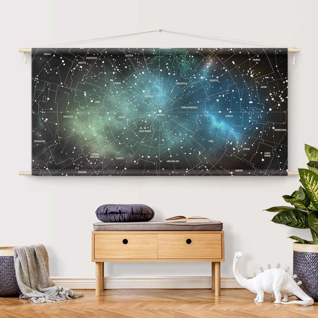 tenture murale contemporaine Stellar Constellation Map Galactic Nebula