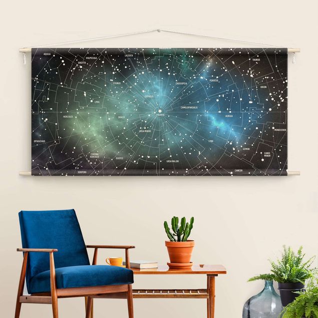 tapis de mur décoratif Stellar Constellation Map Galactic Nebula