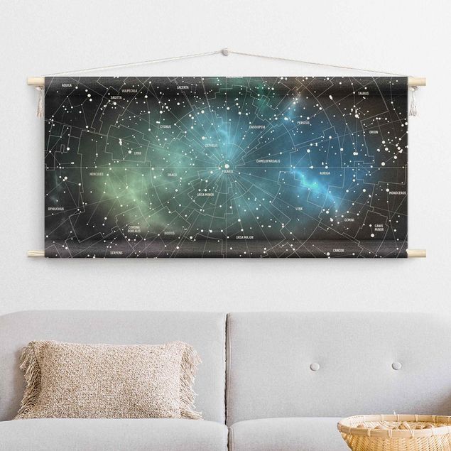 tenture carte du monde Stellar Constellation Map Galactic Nebula