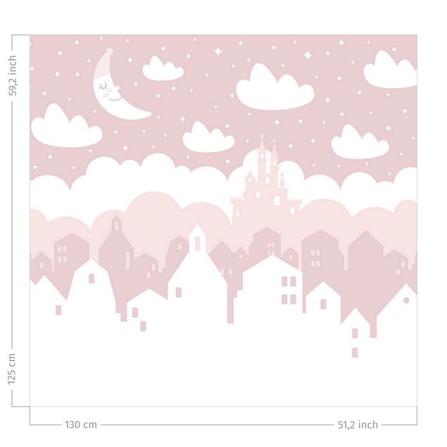 rideaux cuisine moderne Starry Sky With Houses And Moon In Light Pink
