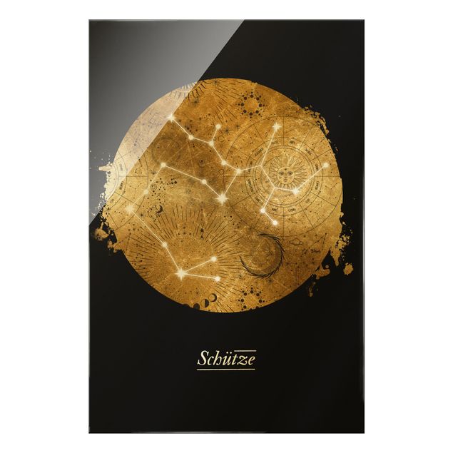 Tableaux en verre magnétique Signe du Zodiaque Sagittaire Gray Gold
