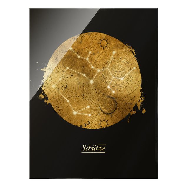 Tableaux en verre magnétique Signe du Zodiaque Sagittaire Gray Gold