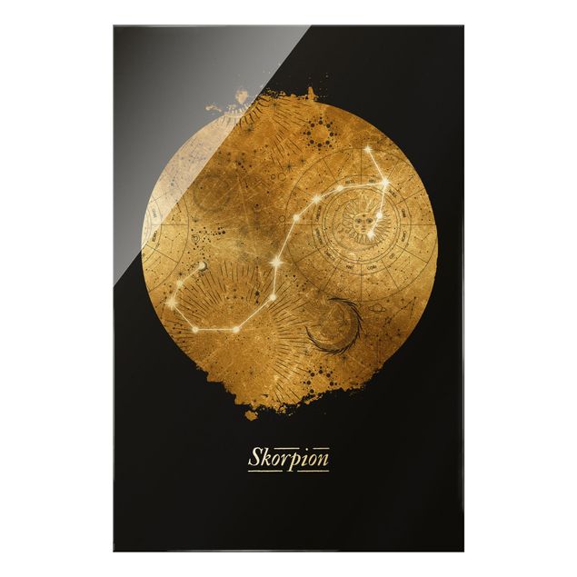 Tableaux en verre magnétique Signe du Zodiaque Scorpion Gray Gold