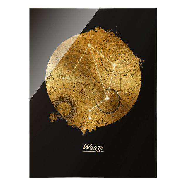 Tableaux en verre magnétique Signe du Zodiaque Balance Gray Gold
