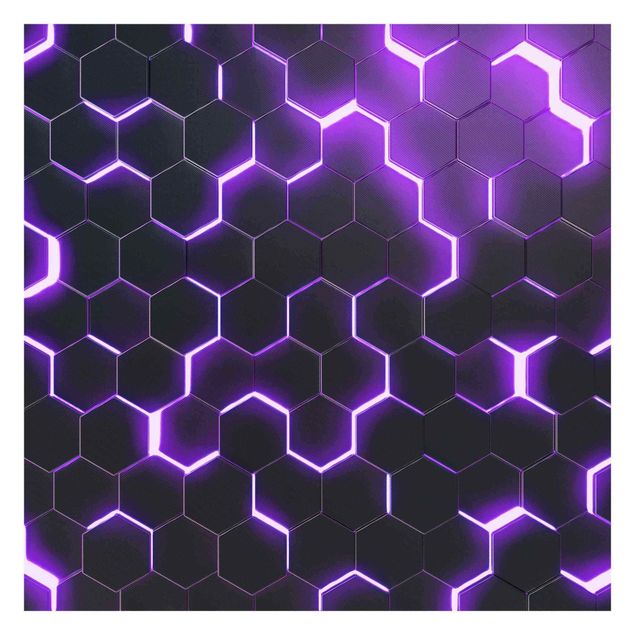 papier peint xxl Hexagones structurés avec néon en violet
