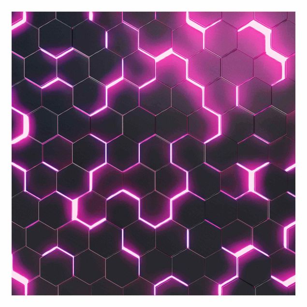 papier peint xxl Hexagones structurés avec néon en fuchsia