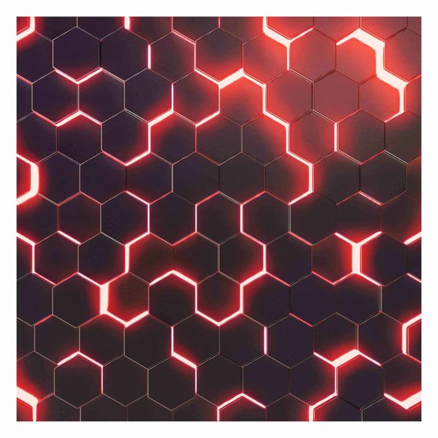 papier peint xxl Hexagones structurés avec néon en rouge