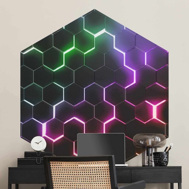 Papier peint moderne Hexagonal Pattern With Neon Light