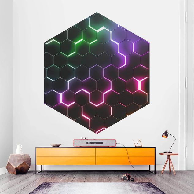 Papier peint à motifs Hexagonal Pattern With Neon Light