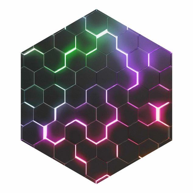 Papier peint panoramique hexagonal autocollant - Hexagonal Pattern With Neon Light
