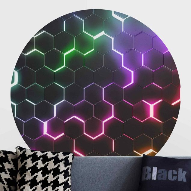 papier peint xxl Hexagonal Pattern With Neon Light