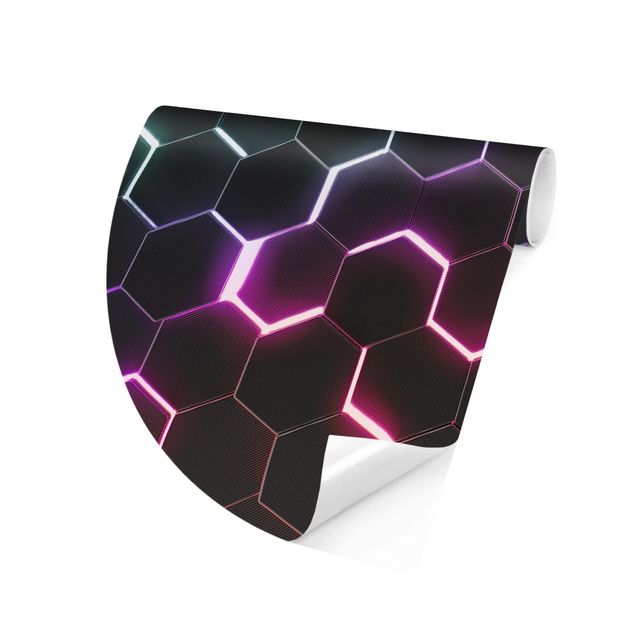 Papier peint rond autocollant - Hexagonal Pattern With Neon Light