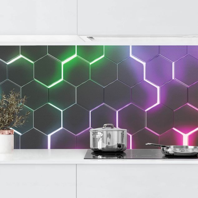 crédence cuisine en verre Hexagones structurés avec néon