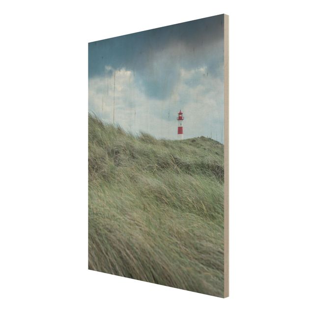 Tableaux en bois avec plage & mer Temps orageux au phare