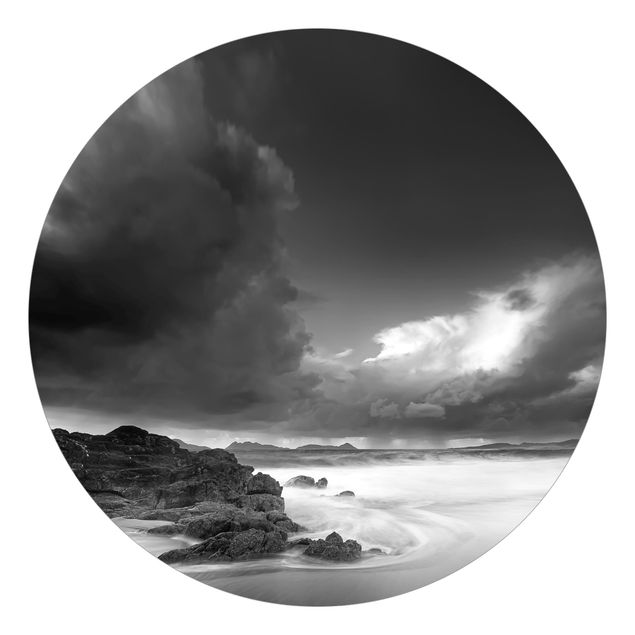 Papier peint panoramique noir et blanc Tempête sur la côte