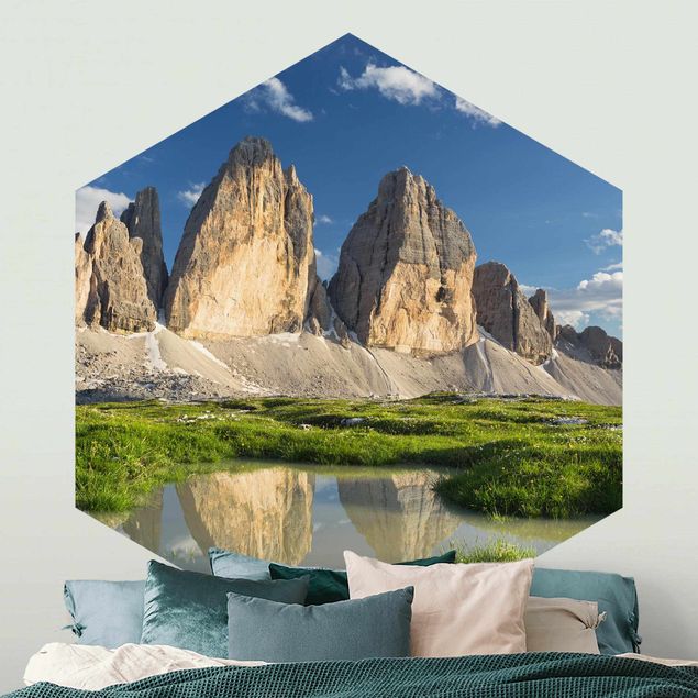 Papier peint montagne Zinnen du Tyrol du Sud et reflet de l'eau