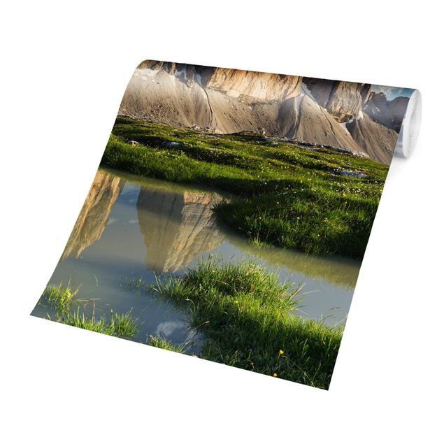 Papier peint paysage Zinnen du Tyrol du Sud et reflet de l'eau