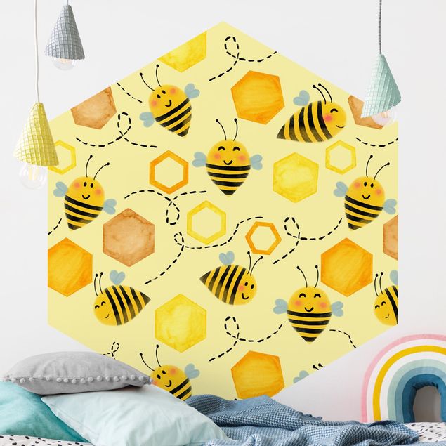 Papier peint moderne Illustration d'un miel doux avec des abeilles