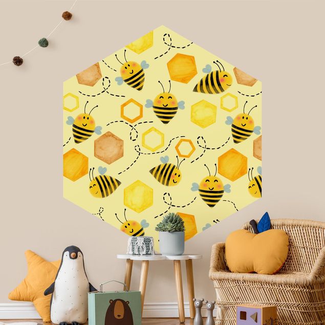 Papier peint animaux Illustration d'un miel doux avec des abeilles