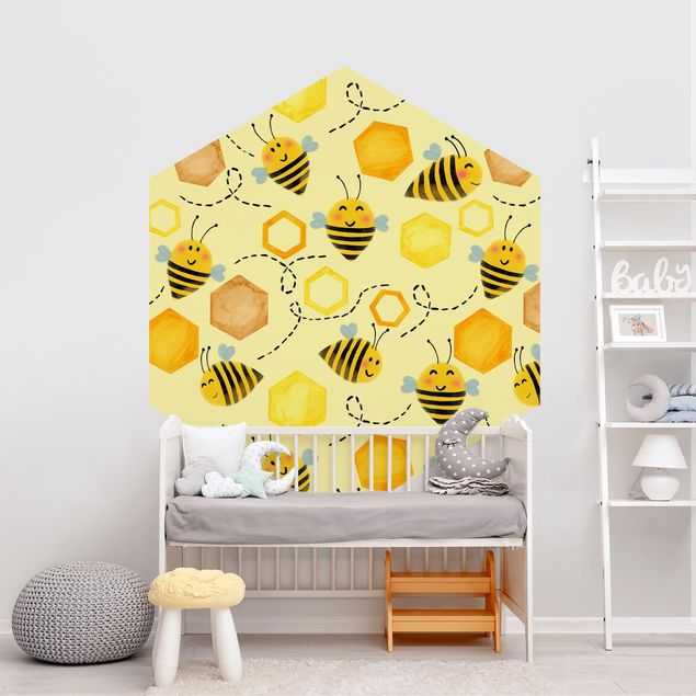Papier peint à motifs Illustration d'un miel doux avec des abeilles