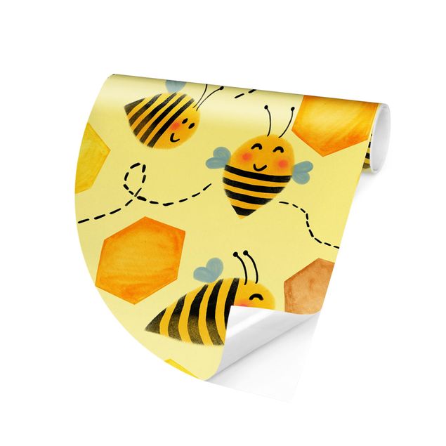 Papier peint jaune Illustration d'un miel doux avec des abeilles