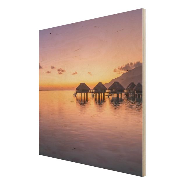 Tableaux en bois avec plage & mer Rêve de coucher de soleil