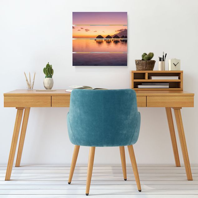 Tableaux en bois avec plage & mer Rêve de coucher de soleil