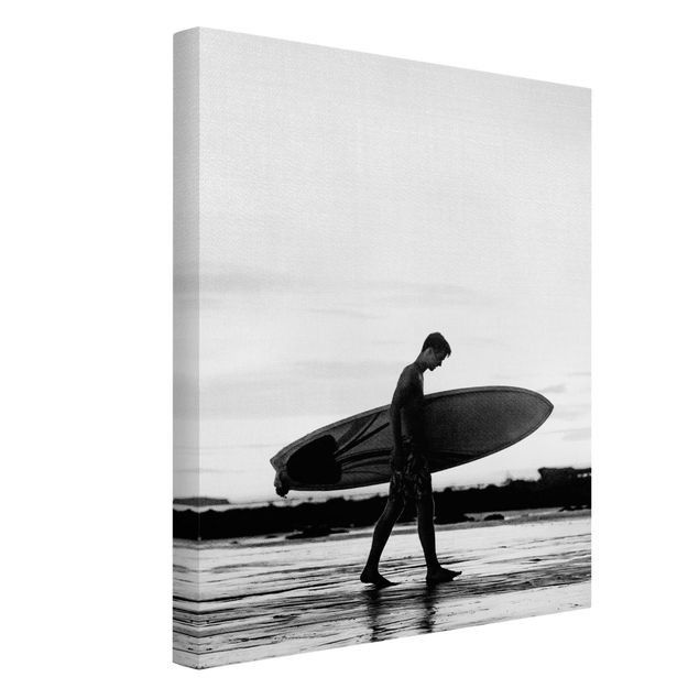 Tableaux sur toile en noir et blanc Surfeur de l'ombre de profil