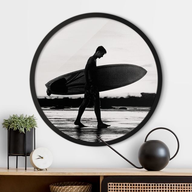 Tableaux encadrés plage & mer Surfeur de l'ombre de profil