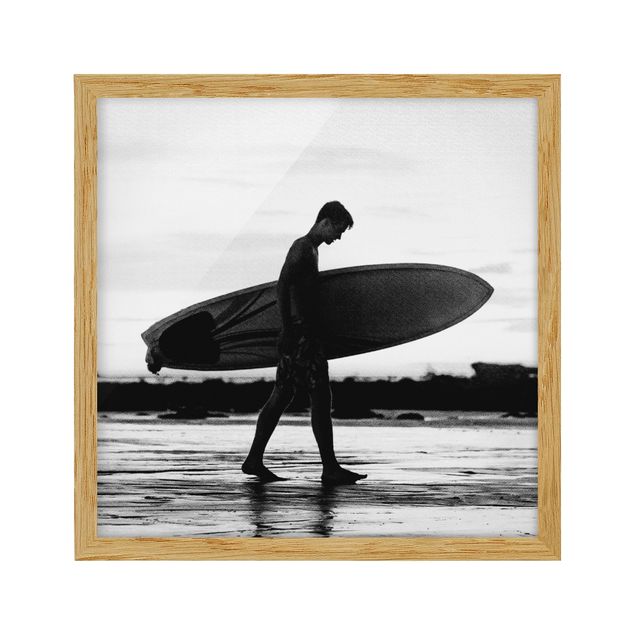 Tableau bord de mer Surfeur de l'ombre de profil