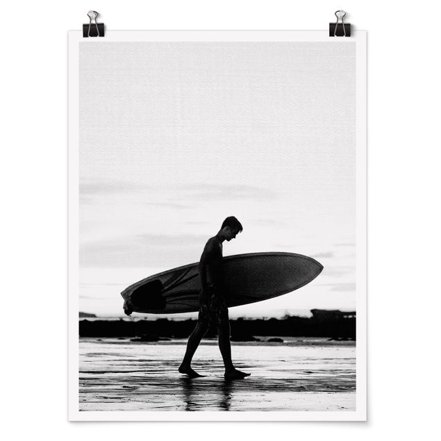 Posters en noir et blanc Surfeur de l'ombre de profil