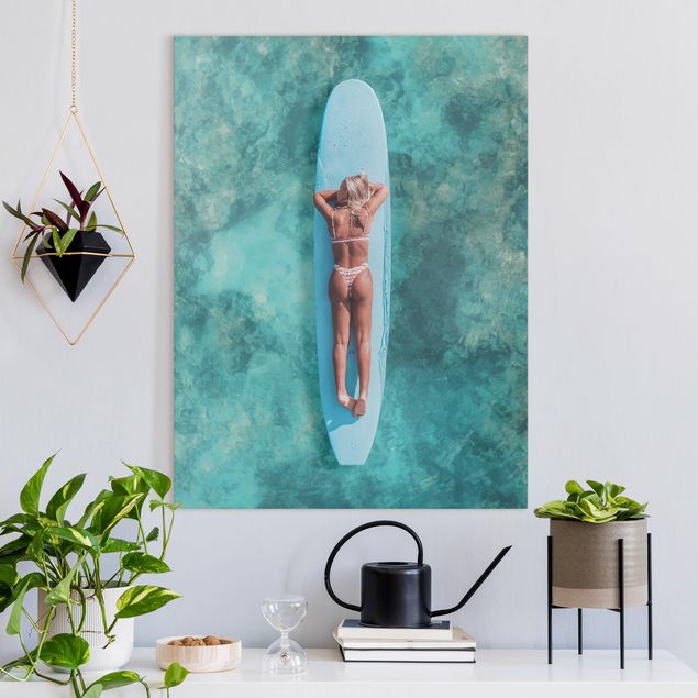 Tableaux paysage Surfer Girl With Blue Board