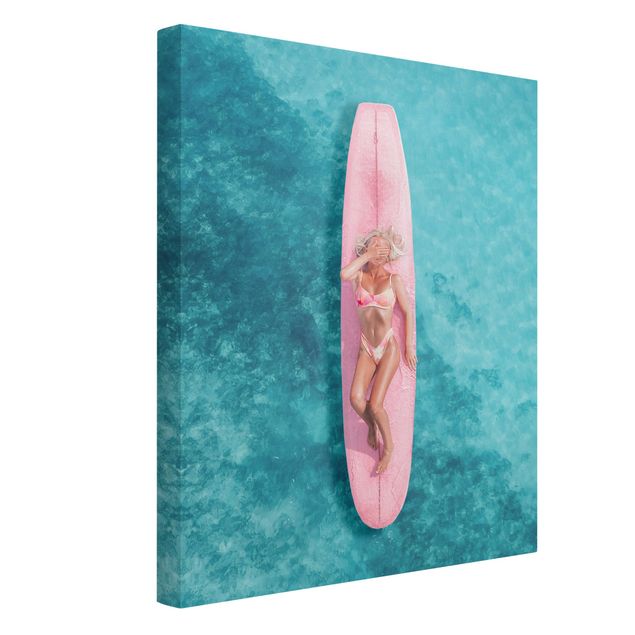 Tableaux moderne Surfer Girl With Pink Board