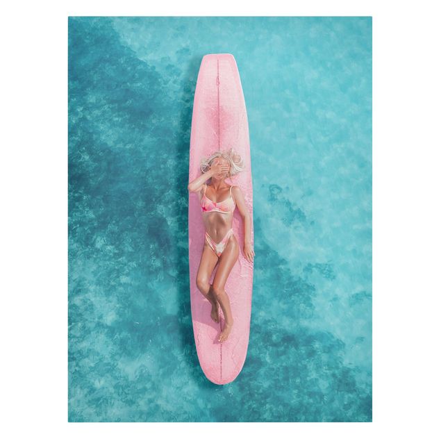 Tableau deco nature Surfer Girl With Pink Board