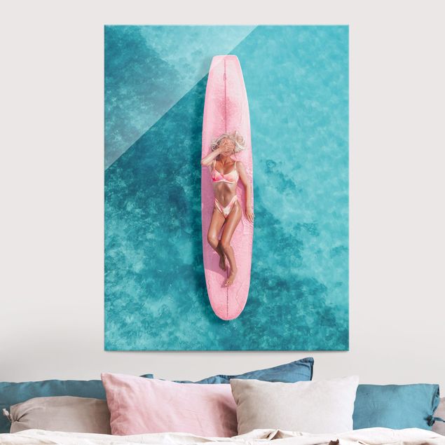 Tableau paysage Surfer Girl With Pink Board