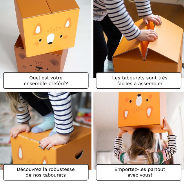 Tabouret enfant en carton FOLDZILLA - Blanc à peindre/décorer avec stickers