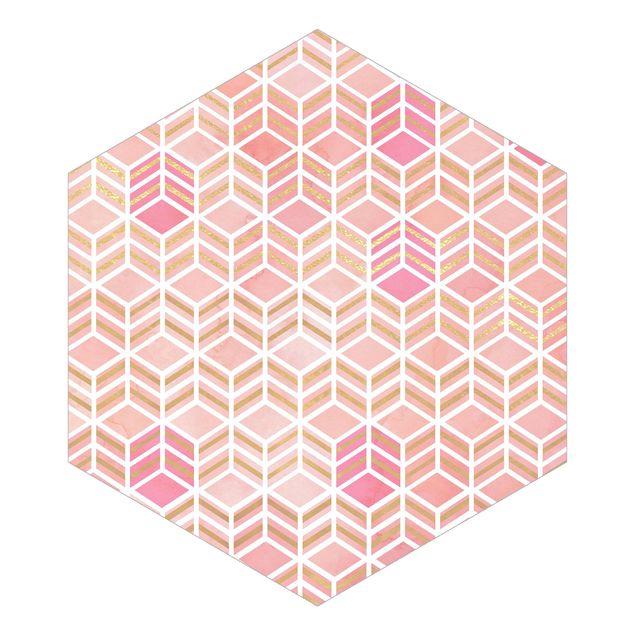 Papiers peintspanoramique hexagonal Take the Cake Or et rose