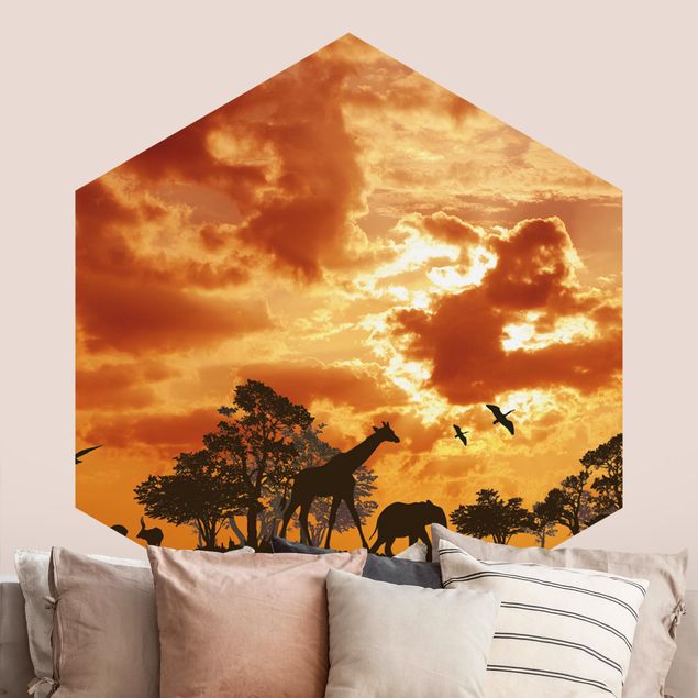 Papier peint éléphant Coucher de soleil en Tanzanie